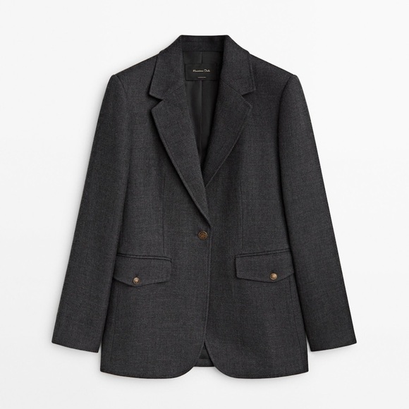NWT. Massimo Dutti Grey Micro Twill Fabric Blazer with Buttons. Size 4. - Picture 5 of 12